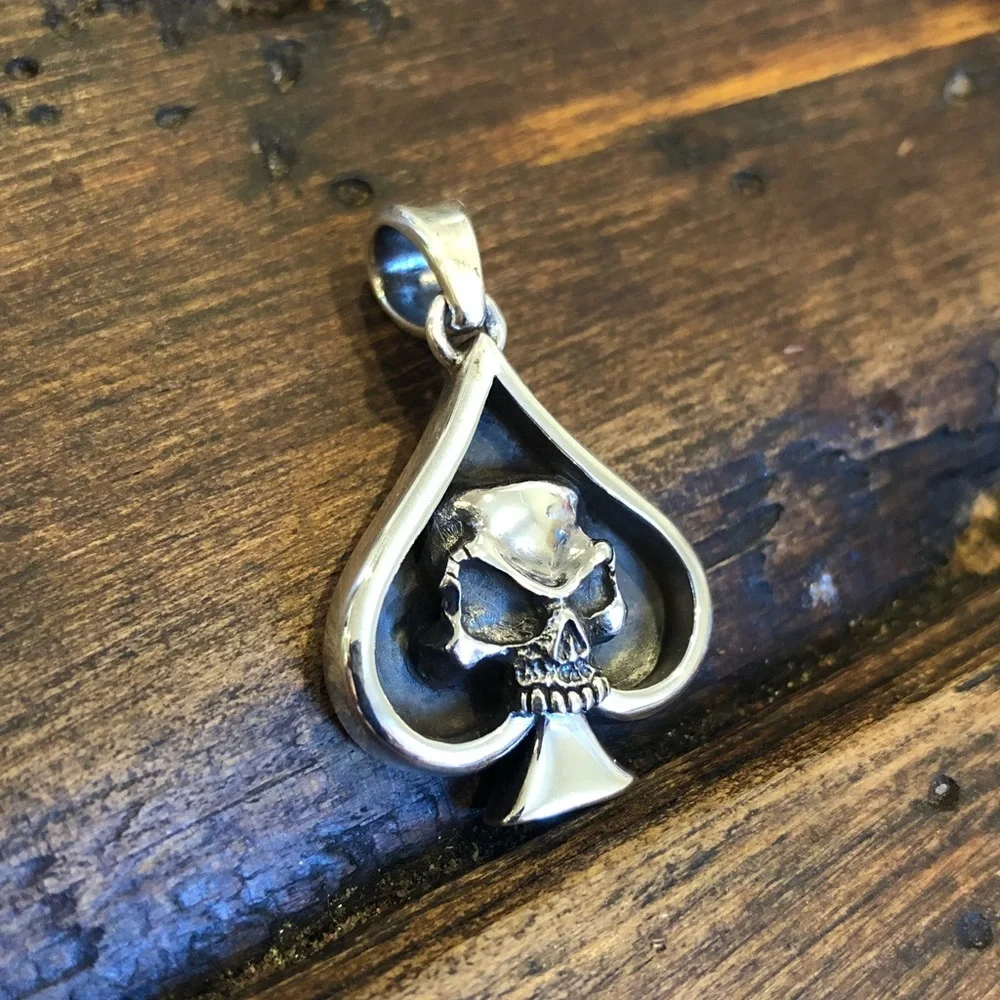 Solid 925 Silver Ace of Spades Skull Pendant ♠️💀